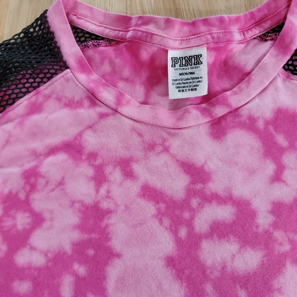 VS Pink Watercolor ombre Crop top with mesh net sleeves Custom gym wear Medium - Picture 4 of 4